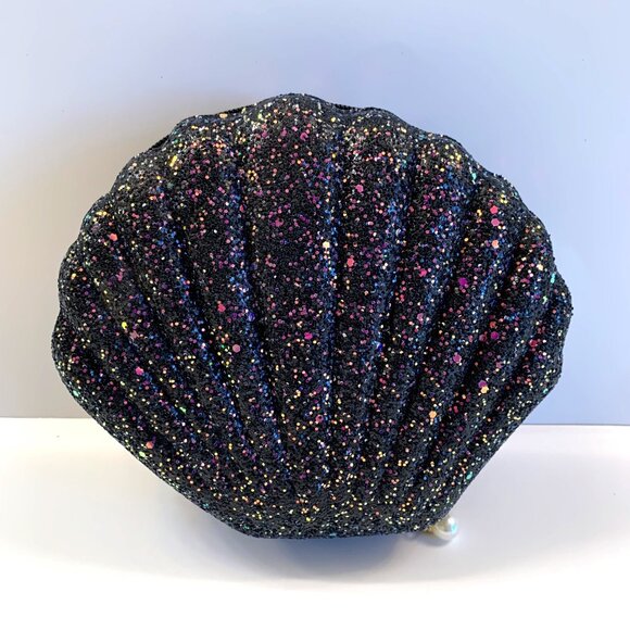 Glam Clam / Sparkle Seashell Crossbody Handbag /Black w/ Multi Color- NWT - Picture 2 of 9